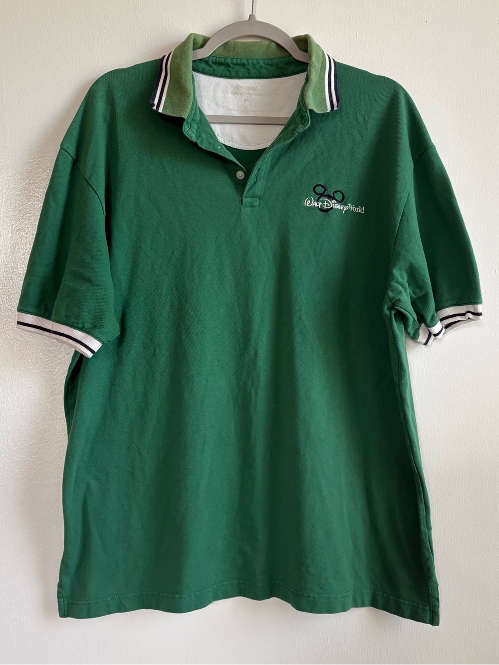 Walt Disney World Men's L Green Mickey Mouse Logo Stretch Golf Polo Shirt